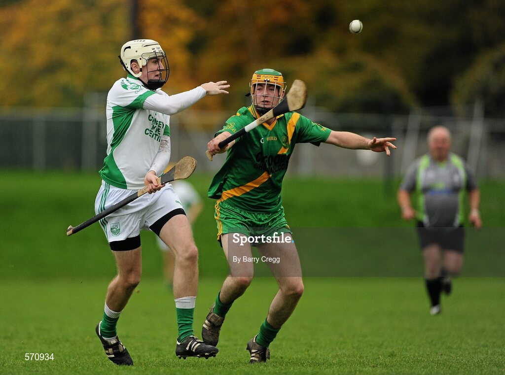 30 October 2011; Eoin Lynch, Confey, hand passes the ball away from Sam Temple, Kill. Intermediate B Championship Final, Kill v Confey, Naas GAA Ground, Co. Kildare. Picture credit: Barry Cregg / SPORTSFILE