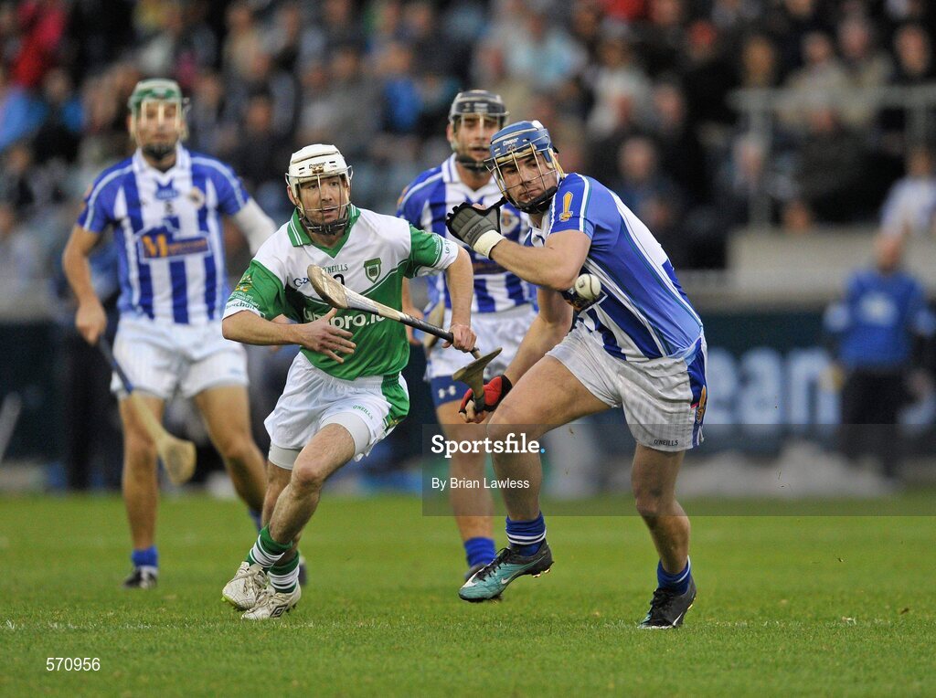 30 October 2011; Stephen Nolan, Ballyboden St Enda's, in action against Peadar Carton, O'Toole's. Dublin County Senior Huling Championship Final, Ballyboden St Enda's v O'Toole's, Parnell Park, Dublin. Picture credit: Brian Lawless / SPORTSFILE