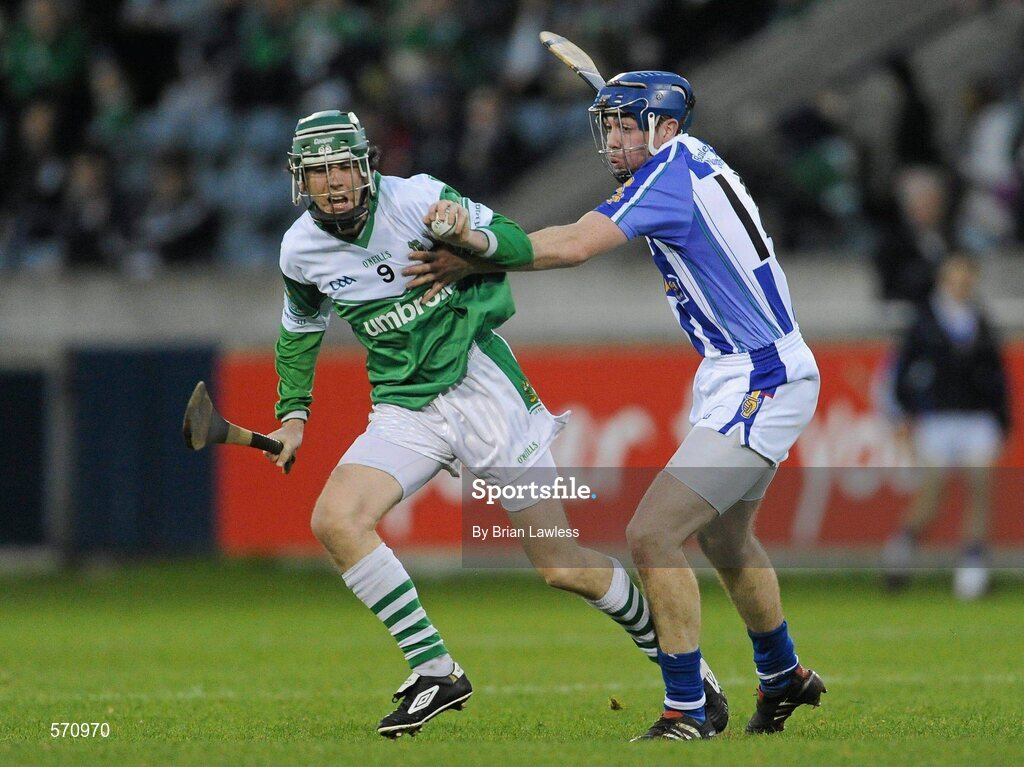 30 October 2011; Andrew Morris, O'Toole's, in action against Simon Lambert, Ballyboden St. Enda's. Dublin County Senior Huling Championship Final, Ballyboden St Enda's v O'Toole's, Parnell Park, Dublin. Picture credit: Brian Lawless / SPORTSFILE