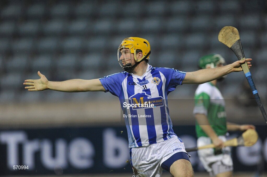 30 October 2011; Conor McCormack, Ballyboden St Enda's, celebrates after scoring his side's third goal. Dublin County Senior Huling Championship Final, Ballyboden St Enda's v O'Toole's, Parnell Park, Dublin. Picture credit: Brian Lawless / SPORTSFILE