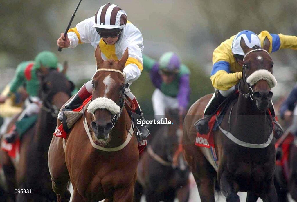 30 July 2002; Vinthea, with Timmy Houlihan up, races clear of Desert Trail, with Tagdh O'Shea up, on their way to winning the McDonagh European Breeders Fund Handicap, Galway Races, Ballybrit, Co. Galway. Picture credit; Damien Eagers / SPORTSFILE