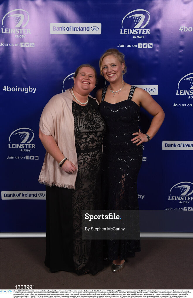 29 April 2017; OLSC Committee members, Rebecca Leggett, left, and Sharon Levy Valensi at the Leinster Rugby Awards Ball. The Awards, MC’d by Darragh Maloney, were a celebration of the 2016/17 Leinster Rugby season to date and over the course of the evening Leinster Rugby acknowledged the contributions of retirees Mike Ross, Eóin Reddan and Luke Fitzgerald as well as presenting Leinster Rugby caps to departees Bill Dardis, Hayden Triggs, Mike McCarthy, Zane Kirchner and Dominic Ryan. Former Leinster Rugby team doctor Professor Arthur Tanner was posthumously inducted into the Guinness Hall of Fame. Some of the Award winners on the night included; Gonzaga College (Deep River Rock School of the Year), David Hicks, De La Salle Palmerston (Beauchamps Contribution to Leinster Rugby Award), Clontarf FC (CityJet Senior Club of the Year), Coláiste Chill Mhantáin (Irish Independent Development School of the Year Award), Athy RFC (Bank of Ireland Junior Club of the Year). Professional award winners on the night included Laya Healthcare Young Player of the Year - Joey Carbery, Life Style Sports Supporters Player of the Year - Isa Nacewa, Canterbury Tackle of the Year – Isa Nacewa, Irish Independnet Try of the Year – Adam Byrne and Bank of Ireland Players’ Player of the Year – Luke McGrath. Clayton Hotel, Burlington Road, Dublin 4. Photo by Stephen McCarthy/Sportsfile