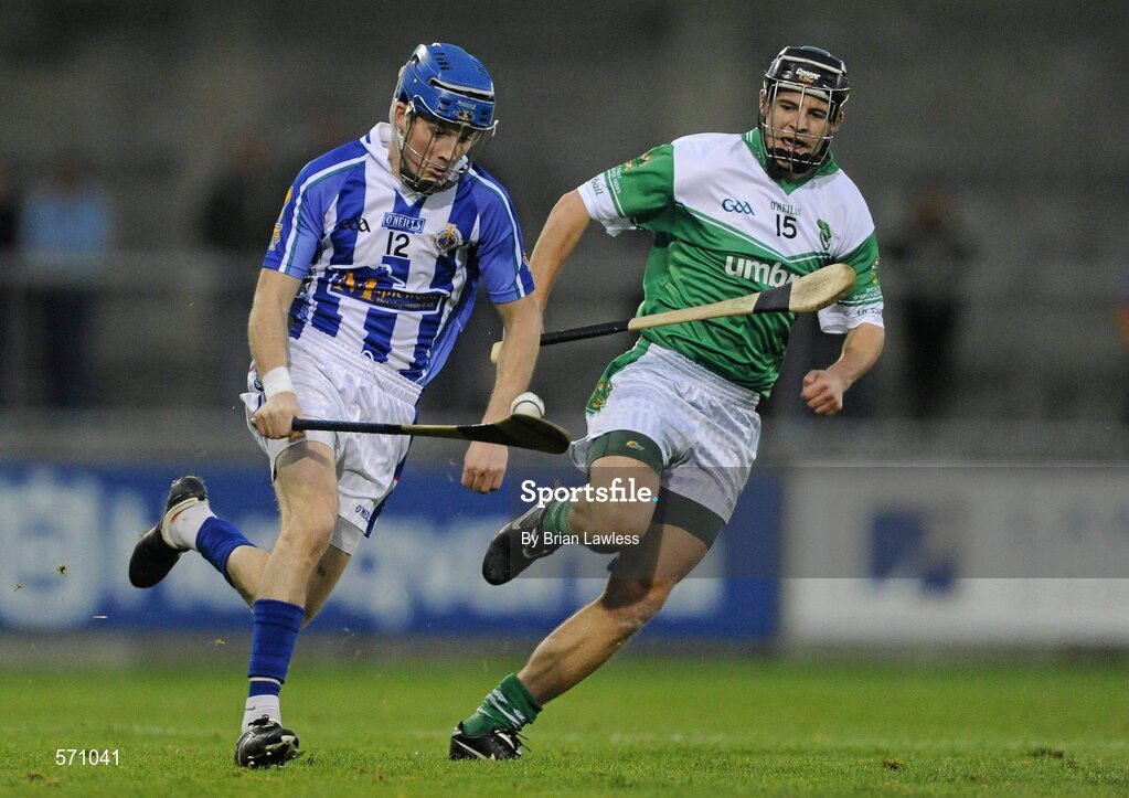 30 October 2011; David O'Connor, Ballyboden St Enda's, in action against Patrick Carton, O'Toole's. Dublin County Senior Huling Championship Final, Ballyboden St Enda's v O'Toole's, Parnell Park, Dublin. Picture credit: Brian Lawless / SPORTSFILE