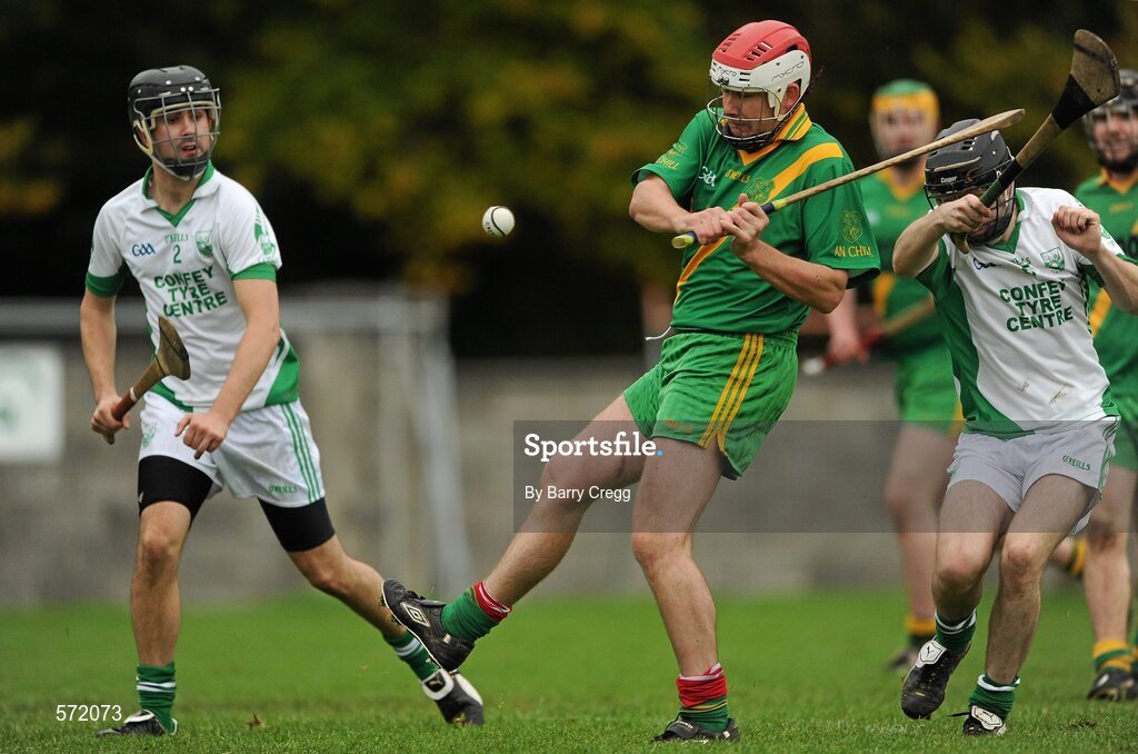 30 October 2011; Neill Fleming, Kill, in action against Paul Challoner, left, and Sean Leamy, right, Confey. Intermediate B Championship Final, Kill v Confey, Naas GAA Ground, Co. Kildare. Picture credit: Barry Cregg / SPORTSFILE