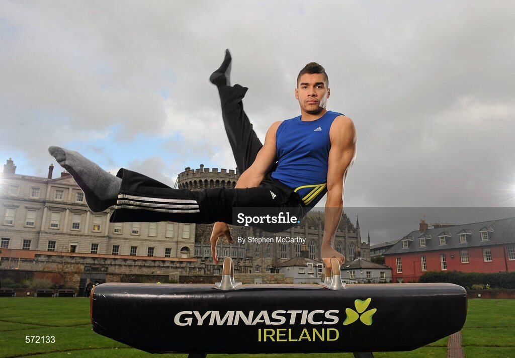 3 November 2011; At the re-launch of Gymnastics Ireland, a dynamic new brand identity for the sport in Ireland, is Olympic and World medalist gymnast, Louis Smith. The London 2012 gold medal hopeful was in Ireland to help promote the sport and Gymnastics Ireland's brand transformation that included the launch of a new website, www.gymnasticsireland.com, Facebook Page, Gymnastics Ireland, and Twitter account @gymnasticsire. Dublin Castle, Dublin. Picture credit: Stephen McCarthy / SPORTSFILE