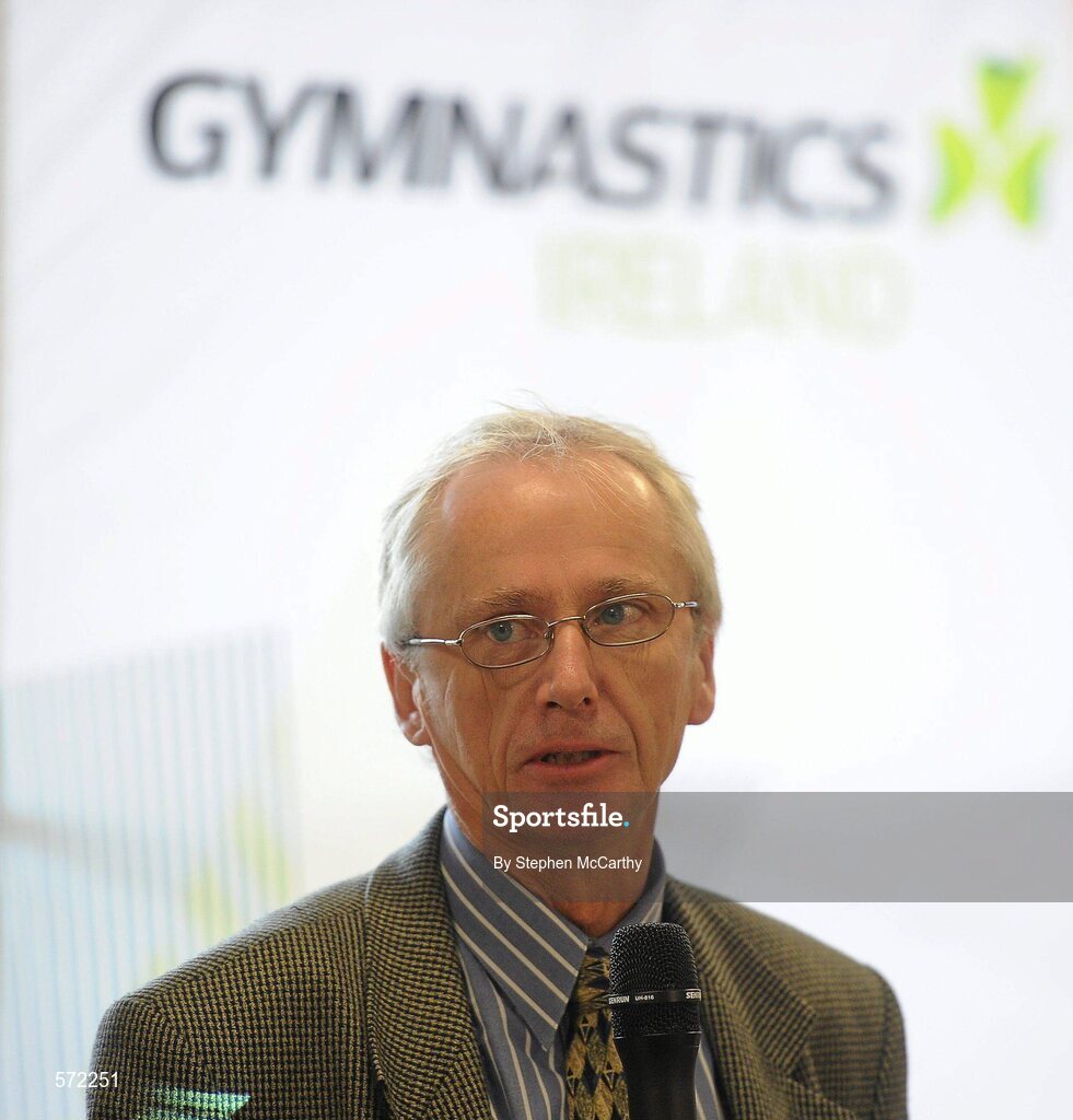 3 November 2011; John Treacy, Chief Executive of the Irish Sports Council, speaking at the re-launch of Gymnastics Ireland. John Treacy was in attendance to help promote the sport and Gymnastics Ire'and's brand transformation that included the launch of a new webstie, www.gymnasticsireland.com , Facebook Page (Gymnastics Ireland) and Twitter account @gymnasticsire . Trinity College, Dublin. Picture credit: Stephen McCarthy / SPORTSFILE