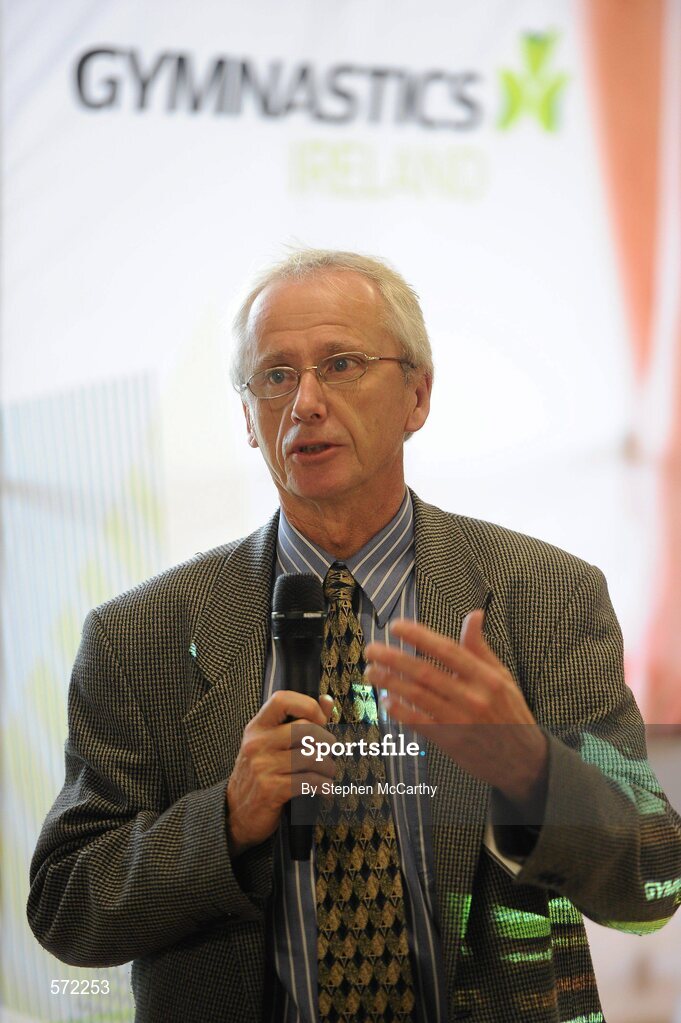 3 November 2011; John Treacy, Chief Executive of the Irish Sports Council, speaking at the re-launch of Gymnastics Ireland. John Treacy was in attendance to help promote the sport and Gymnastics Ire'and's brand transformation that included the launch of a new webstie, www.gymnasticsireland.com , Facebook Page (Gymnastics Ireland) and Twitter account @gymnasticsire . Trinity College, Dublin. Picture credit: Stephen McCarthy / SPORTSFILE