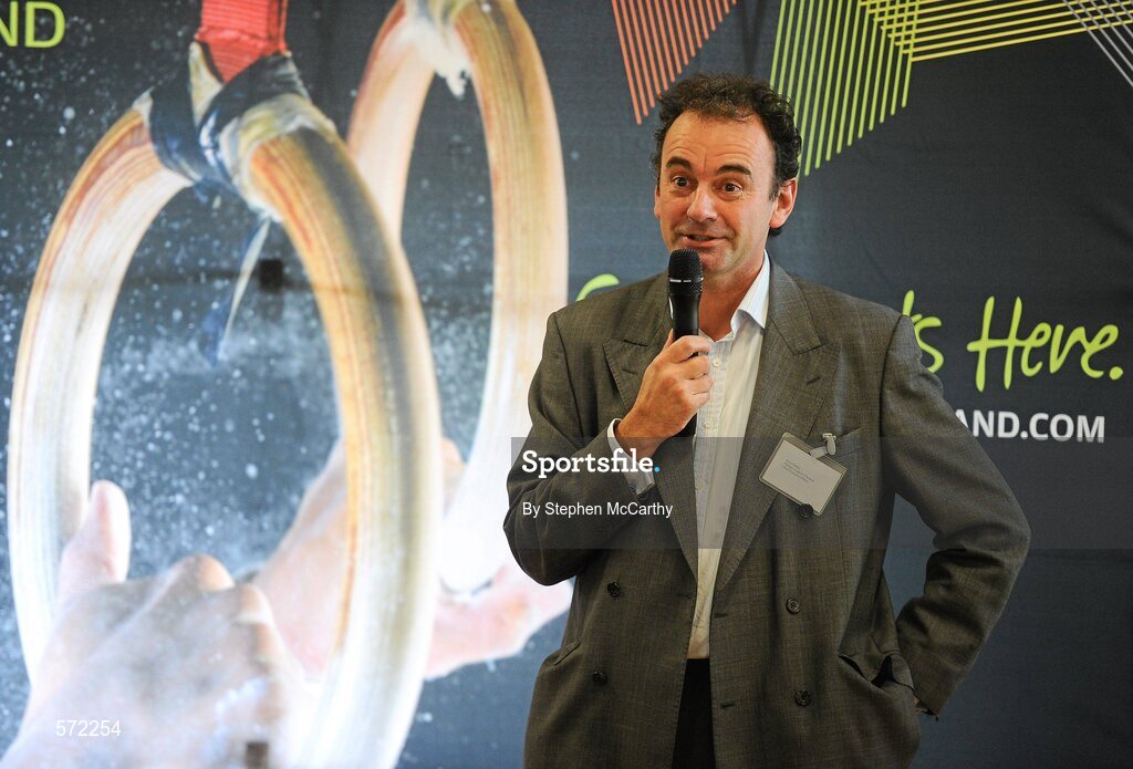 3 November 2011; Stephen Martin, Chief Executive Olympic Council of Ireland, speaking at the re-launch of Gymnastics Ireland. Steve Martin was in attendance to help promote the sport and Gymnastics Ire'and's brand transformation that included the launch of a new webstie, www.gymnasticsireland.com , Facebook Page (Gymnastics Ireland) and Twitter account @gymnasticsire . Trinity College, Dublin. Picture credit: Stephen McCarthy / SPORTSFILE
