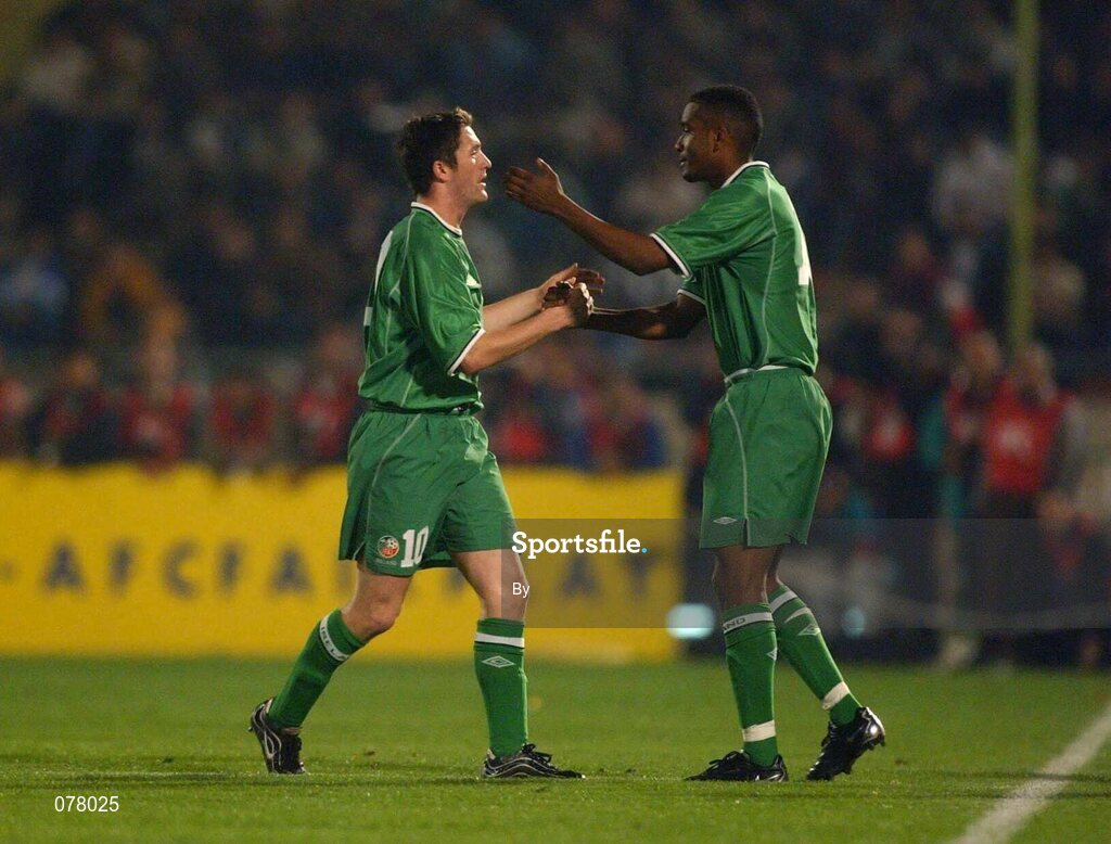 14 November 2001; Republic of Ireland's Robbie Keane is replaced by Clinton Morrison. Iran v Republic of Ireland, World Cup Play off 2nd leg, Azadi Stadium, Tehran, Iran. Soccer. Picture credit; David Maher / SPORTSFILE