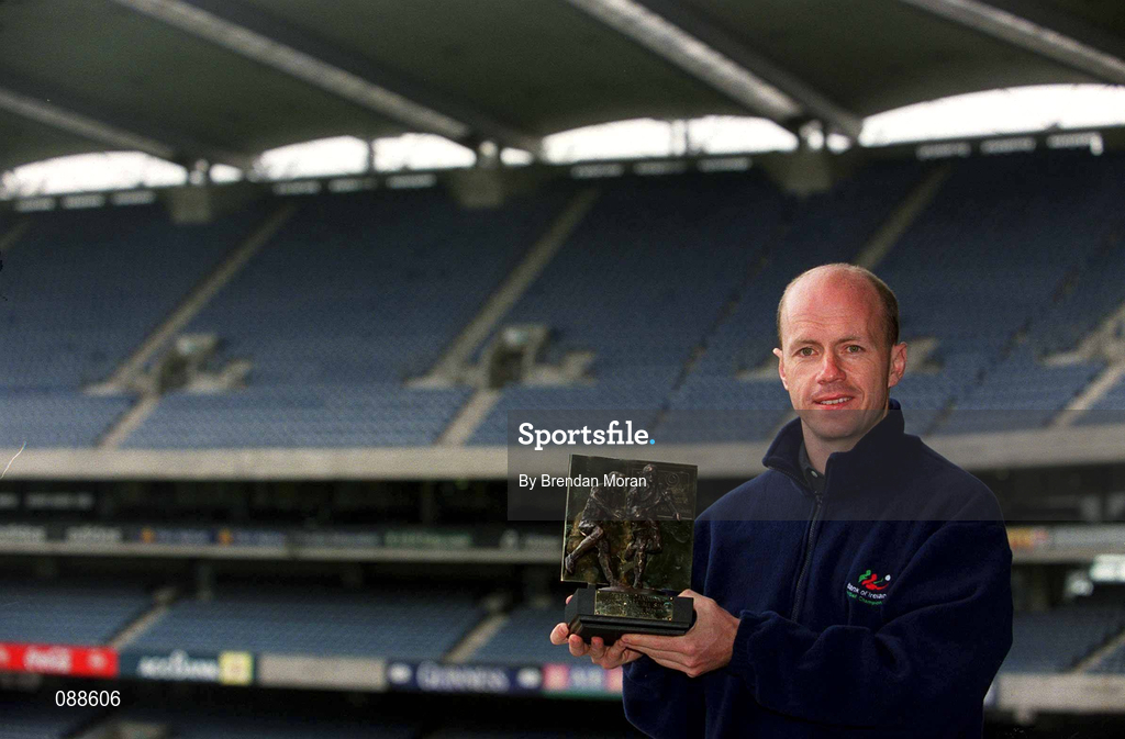 21 May 2002; Tyrone's Peter Canavan pictured with his Vodafone GAA All-Stars Player of the Month award for April at Croke Park in Dublin. It was his second award of the year, having previously received the award for February 2002. Photo by Brendan Moran/Sportsfile