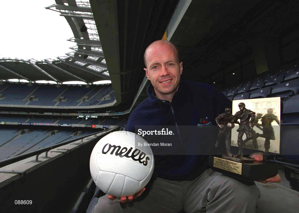 21 May 2002; Tyrone's Peter Canavan pictured with his Vodafone GAA All-Stars Player of the Month award for April at Croke Park in Dublin. It was his second award of the year, having previously received the award for February 2002. Photo by Brendan Moran/Sportsfile