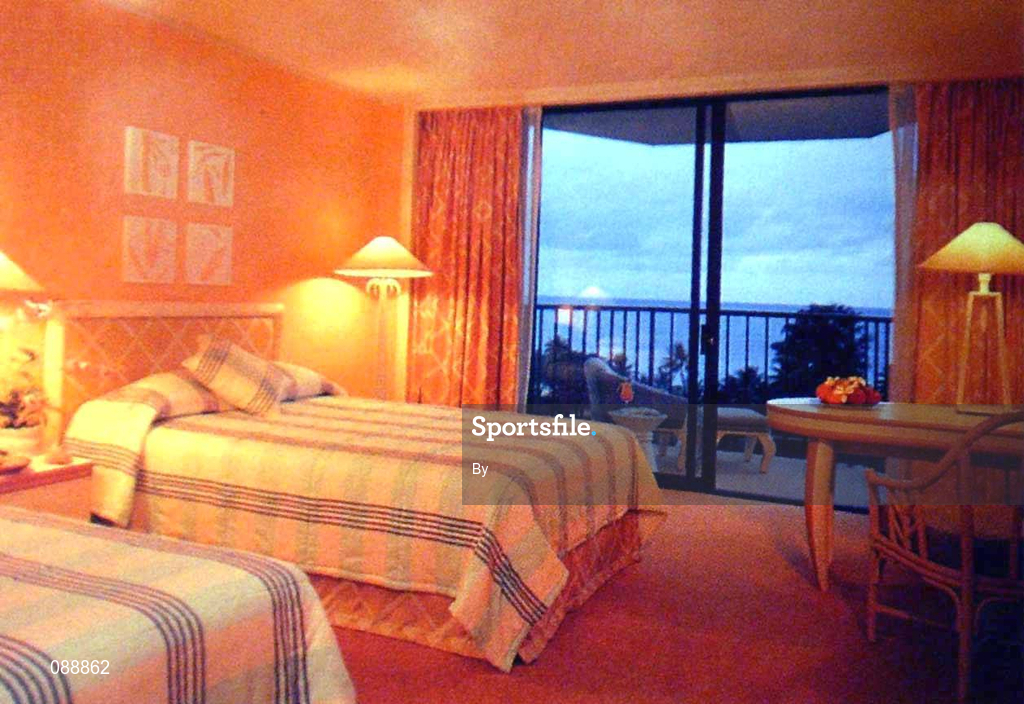 24 May 2002; A typical room of the Hyatt Hotel in Mutcho, Saipan, Northern Mariana Islands, as described by a brochure, identical to that of the Republic of Ireland players' rooms. Photo by Sportsfile