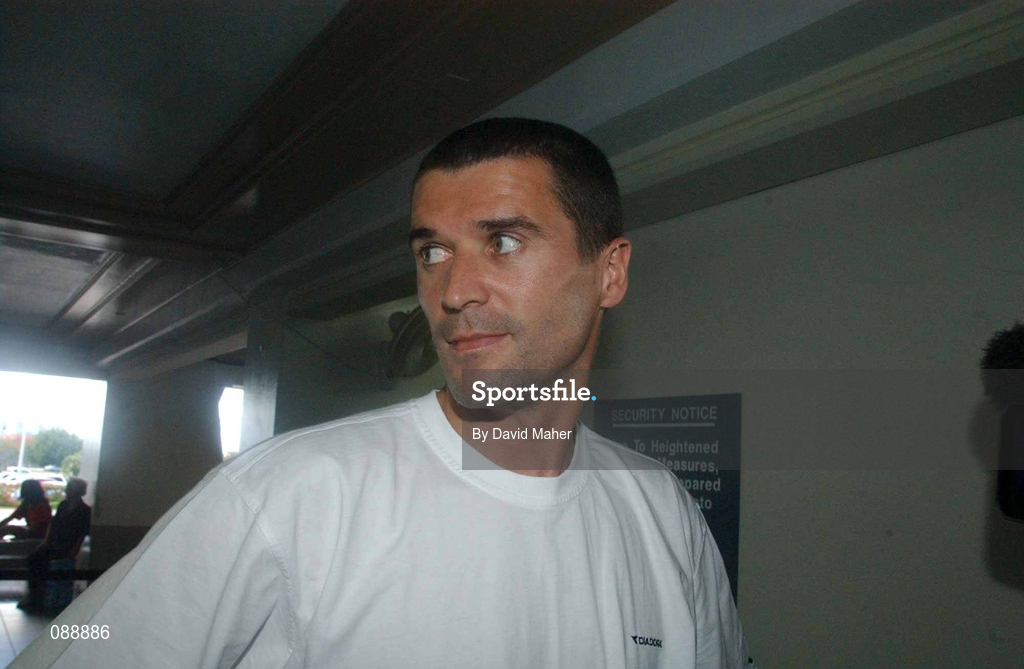 24 May 2002; Republic of Ireland captain Roy Keane departs from Saipan International Airport in Saipan, Northern Mariana Islands, after leaving a squad training camp ahead of the FIFA World Cup 2002 finals in Japan and South Korea. Photo by David Maher/Sportsfile