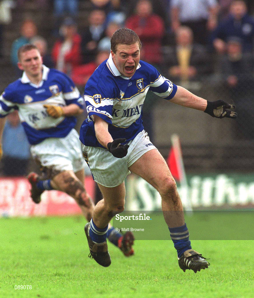 26 May 2002; Laois's Chris Conway celebrates after scoring a penalty during the Bank of Ireland Leinster Senior Football Championship Quarter-Final match between Offaly and Laois at O'Connor Park in Tullamore, Offaly. Photo by Matt Browne/Sportsfile