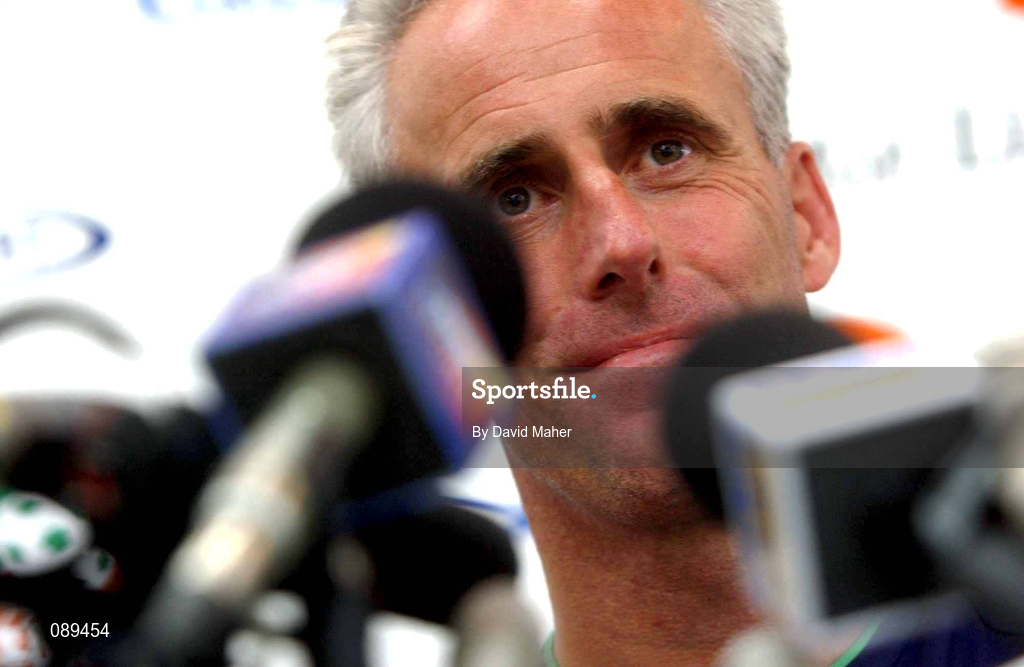 30 May 2002; Republic of Ireland manager Mick McCarthy during a press conference at Izumo Sports Park in Izumo, Japan, ahead of their first FIFA World Cup 2002 Group E match against Cameroon. Photo by David Maher/Sportsfile