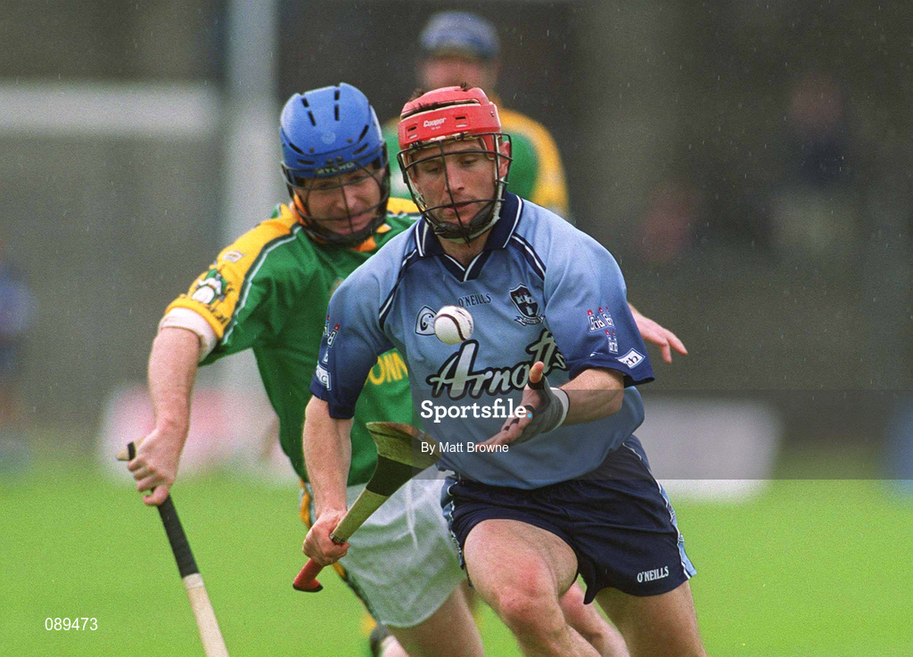 26 May 2002; David Sweeney of Dublin in action against Cathal Sheridan of Meath during the Guinness Leinster Senior Hurling Championship Quarter-Final match between Dublin and Meath at O'Connor Park in Tullamore, Offaly. Photo by Matt Browne/Sportsfile