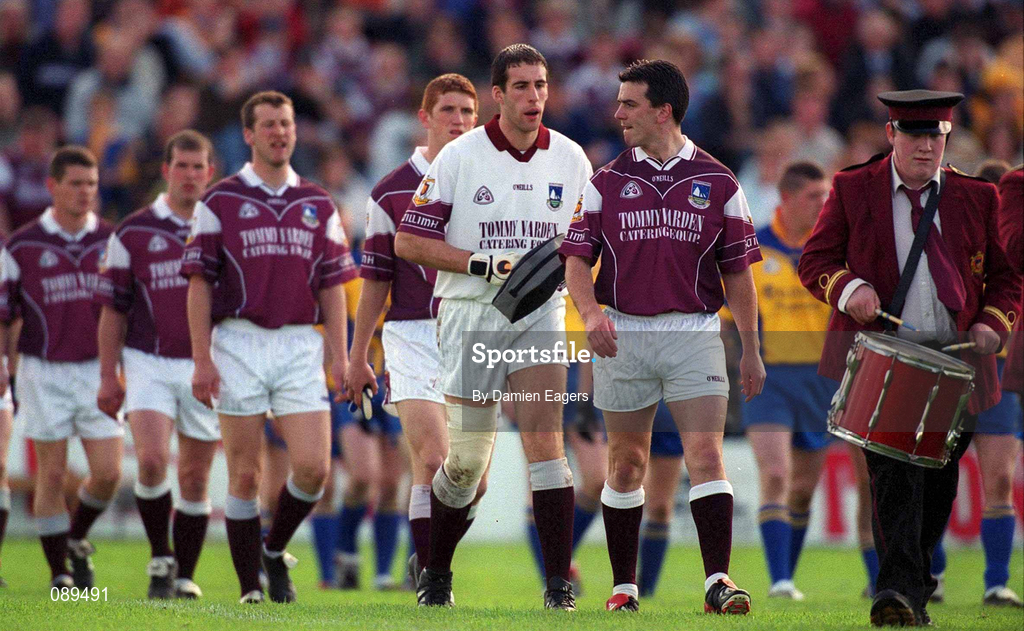 19 May 2002; Galway players pictured during the pre-match parade prior to the Bank of Ireland Connacht Senior Football Championship Quarter-Final match between Roscommon and Galway at Dr Hyde Park in Roscommon. Photo by Damien Eagers/Sportsfile