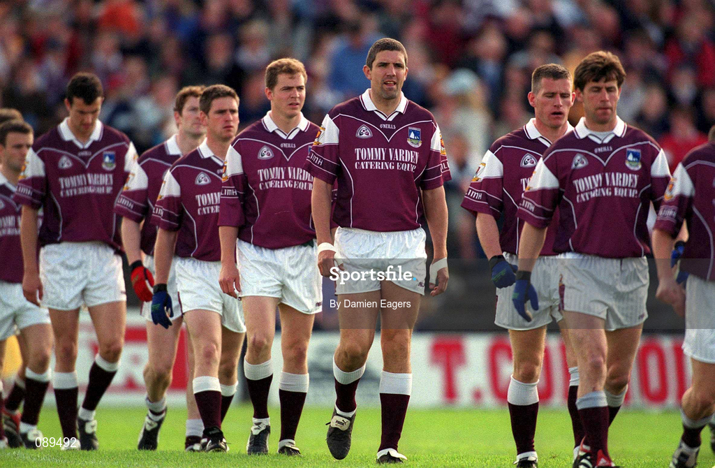 19 May 2002; Galway players pictured during the pre-match parade prior to the Bank of Ireland Connacht Senior Football Championship Quarter-Final match between Roscommon and Galway at Dr Hyde Park in Roscommon. Photo by Damien Eagers/Sportsfile
