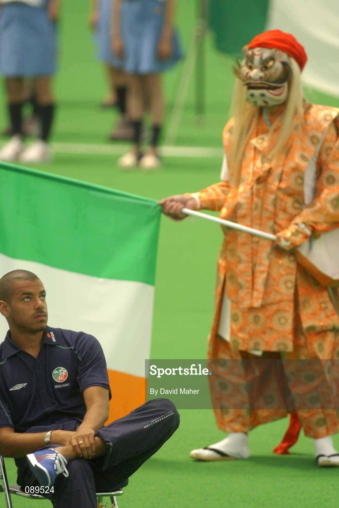 30 May 2002; Republic of Ireland's Steven Reid during a farewell ceremony at Izumo Sports Park in Izumo, Japan, ahead of their first FIFA World Cup 2002 Group E match against Cameroon. Photo by David Maher/Sportsfile