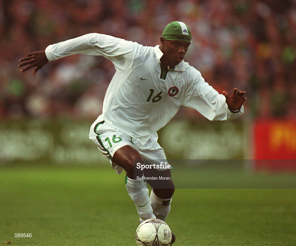 16 May 2002; Efe Sodje of Nigeria during the International Friendly match between Republic of Ireland and Nigeria at Lansdowne Road in Dublin. Photo by Brendan Moran/Sportsfile