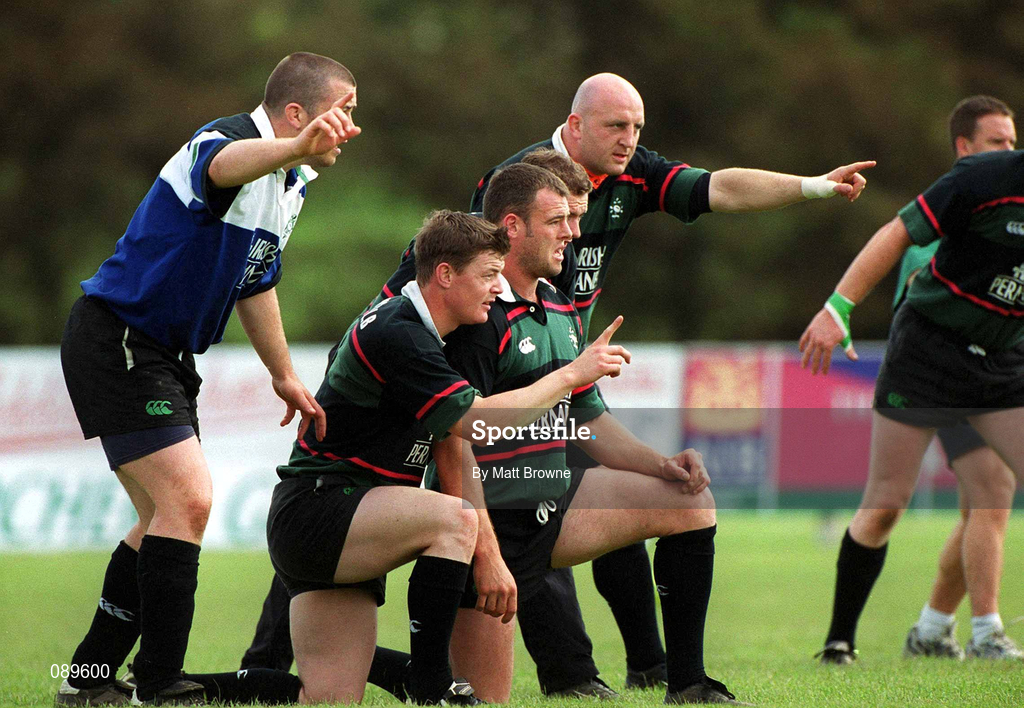 31 May 2002; Ireland players, from left, Marcus Horan, Brian O'Driscoll, John O'Neill, Geordan Murphy and Keith Wood during an Ireland Rugby squad training session at Dr Hickey Park in Greystones, Wicklow. Photo by Matt Browne/Sportsfile