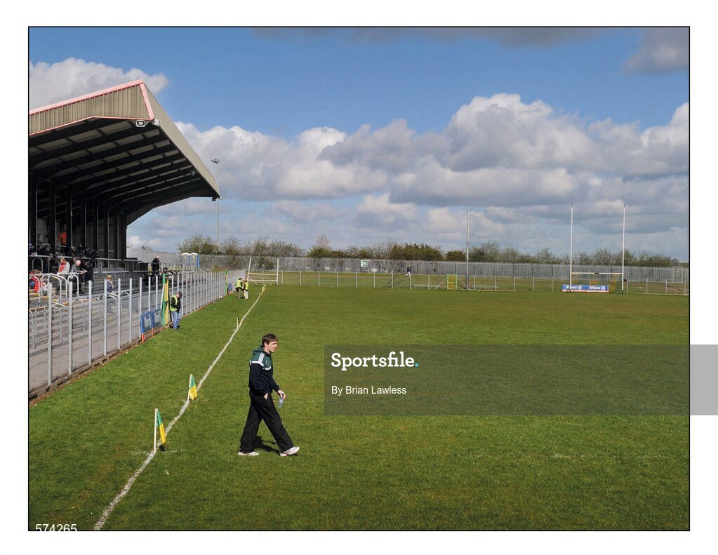 3 April 2011; Are they are stratus or cumulus? Kildare manager Kieran McGeeney and the modest surroundings of Dungannon are dwarfed by the picturesque skyscape on a day when another small line is crossed with the hosting of a minutes silence for murdered PSNI police officer and GAA member Ronan Kerr. Picture credit; Brian Lawless / SPORTSFILE