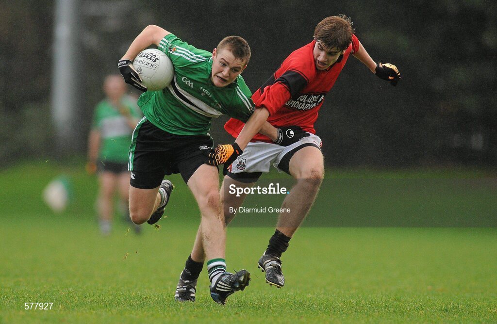 23 November 2011; Conor Horgan, Colaiste Chríost Rí, in action against Ian Maguire, Colaiste an Spioraid Naoimh. Corn Ui Mhuiri Senior 'A' Football Championship, Colaiste an Spioraid Naoimh v Colaiste Chríost Rí, Ballincollig GAA Club, Co. Cork. Picture credit: Diarmuid Greene / SPORTSFILE