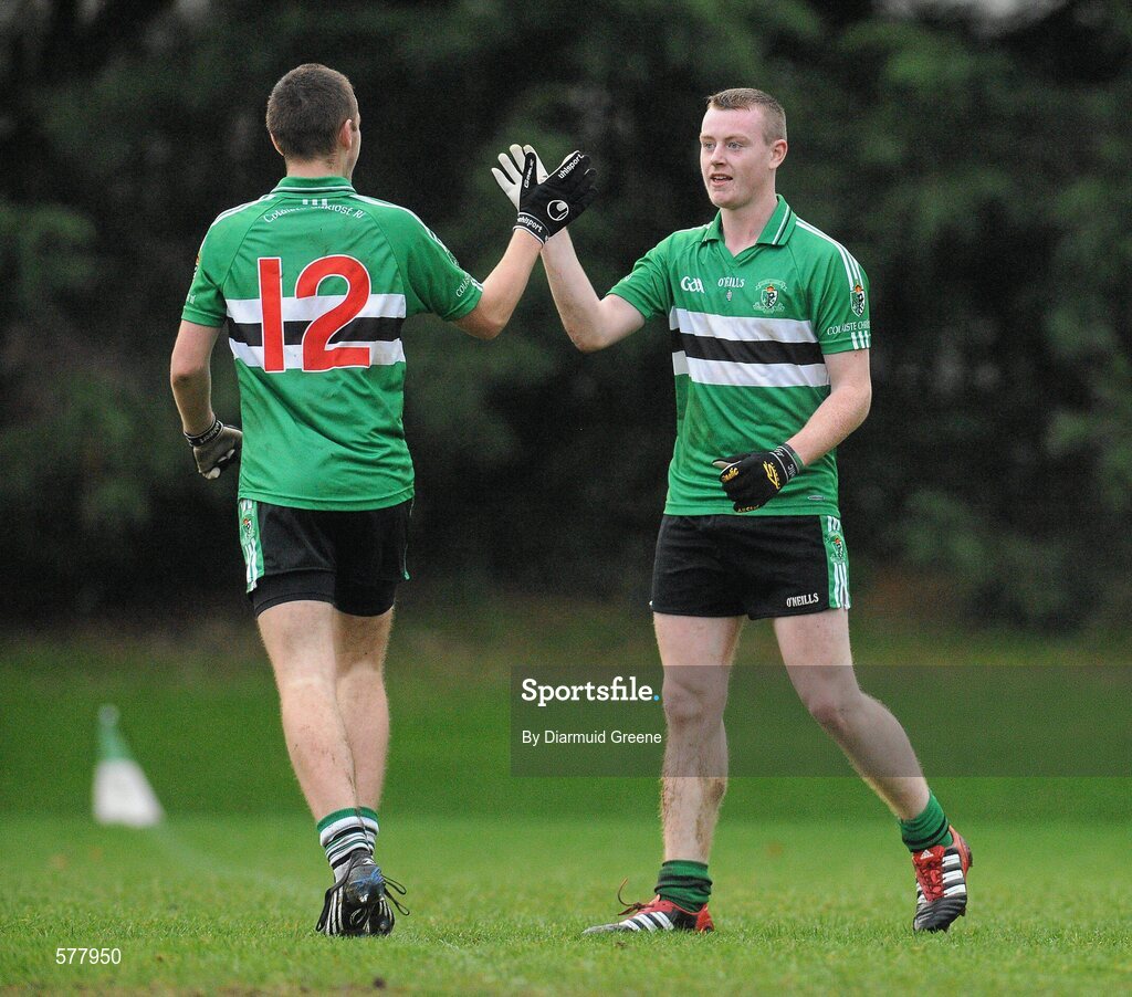 23 November 2011; Barry Madden, Colaiste an Spioraid Naoimh, celebrates with team-mate Conor Horgan, after scoring his side's second goal. Corn Ui Mhuiri Senior 'A' Football Championship, Colaiste an Spioraid Naoimh v Colaiste Chríost Rí, Ballincollig GAA Club, Co. Cork. Picture credit: Diarmuid Greene / SPORTSFILE