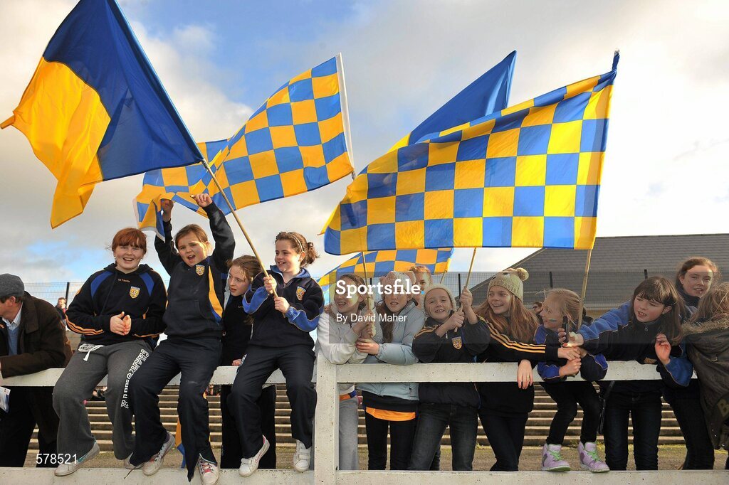 27 November 2011; Na Fianna supporters show their support for there team before the start of the game. Tesco All-Ireland Senior Ladies Football Club Championship Final, Carnacon v Na Fianna, Ballymahon, Co. Longford. Picture credit: David Maher / SPORTSFILE