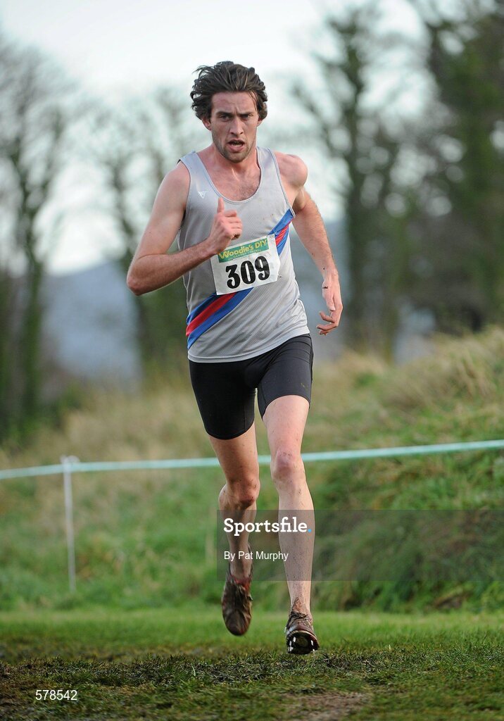 27 November 2011; Joseph Sweeney, Dundrum South Dublin AC, on his way to winning the senior men's race during the Woodie’s DIY Inter County Cross Country Championships. Sligo Racecourse, Sligo. Picture credit: Pat Murphy / SPORTSFILE