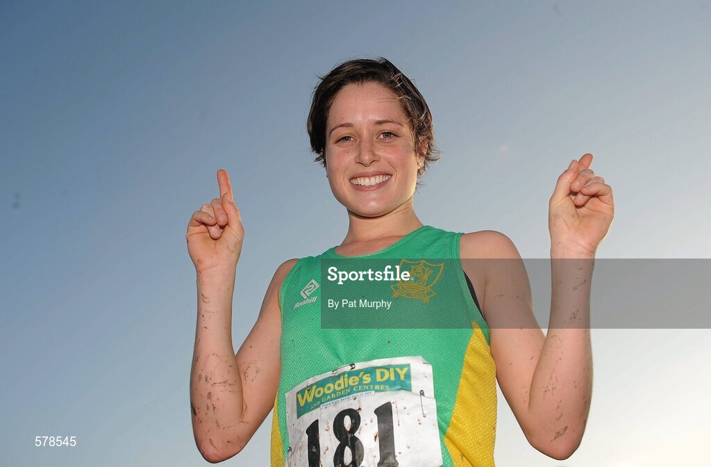 27 November 2011; Sarah Louise Treacy, Meath, celebrates after winning the senior women's race at the Woodie’s DIY Inter County Cross Country Championships. Sligo Racecourse, Sligo. Picture credit: Pat Murphy / SPORTSFILE
