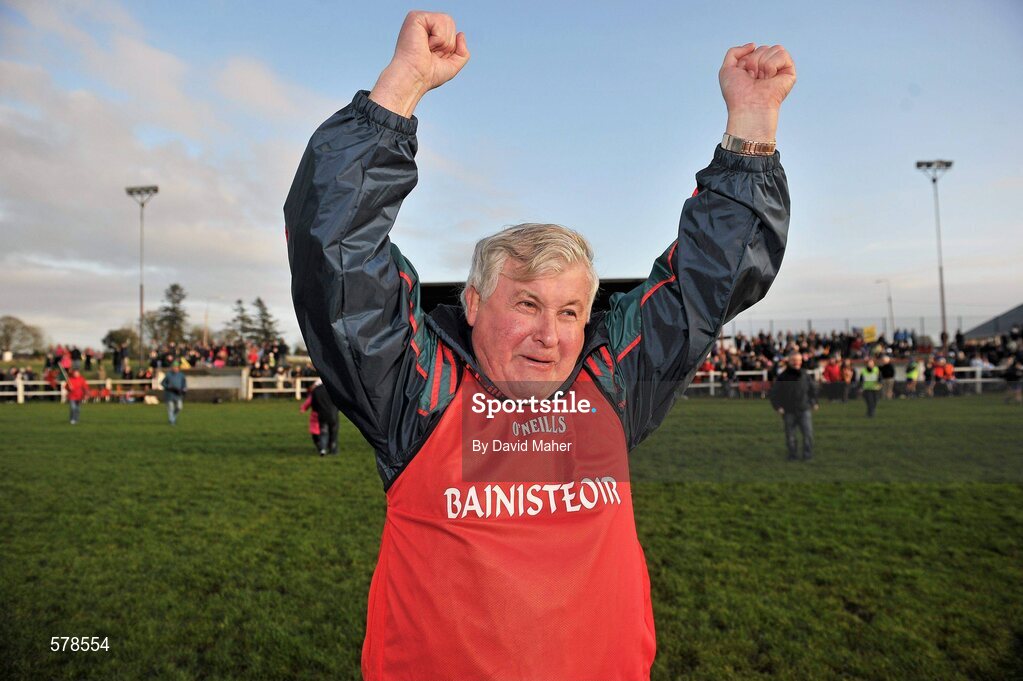 27 November 2011; Carnacon manager Jimmy Corbett celebrates at the end of the game. Tesco All-Ireland Senior Ladies Football Club Championship Final, Carnacon v Na Fianna, Ballymahon, Co. Longford. Picture credit: David Maher / SPORTSFILE