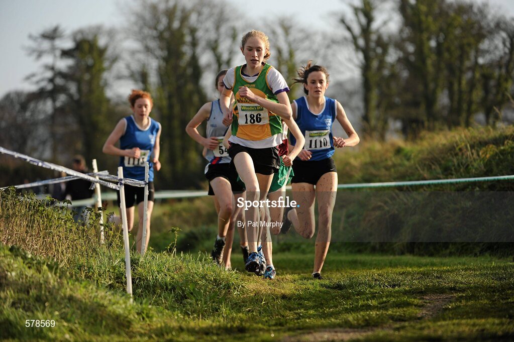 27 November 2011; Clodagh O'Reilly, Annalee AC, Co. Cavan, leads the field on her way to winning the women's U16 race at the Woodie’s DIY Inter County Cross Country Championships. Sligo Racecourse, Sligo. Picture credit: Pat Murphy / SPORTSFILE