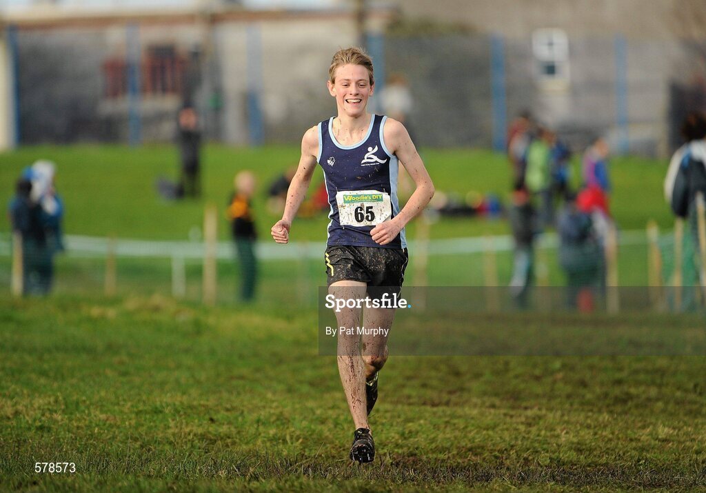 27 November 2011; Conall Kirk, Lagan Valley AC, Co. Antrim, during the final metres of the boy's U16 race at the Woodie’s DIY Inter County Cross Country Championships. Sligo Racecourse, Sligo. Picture credit: Pat Murphy / SPORTSFILE