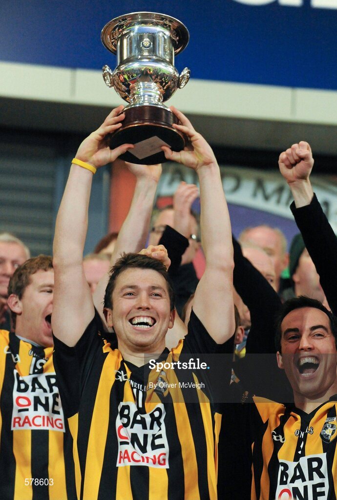 27 November 2011; Crossmaglen Rangers captain Stephen McKernan lifts the Seamus McFerran cup. AIB Ulster GAA Football Senior Club Championship Final, Crossmaglen Rangers, Armagh v Burren St Mary's, Down, Morgan Athletic Grounds, Armagh. Picture credit: Oliver McVeigh / SPORTSFILE