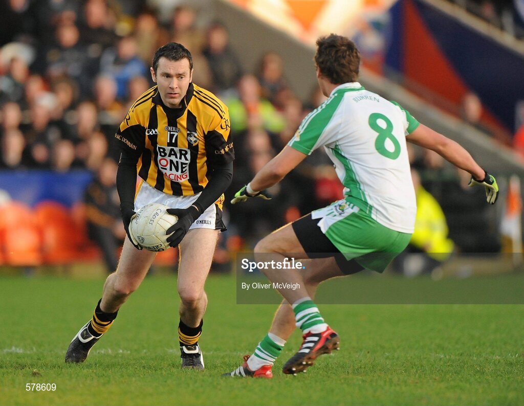 27 November 2011; Oisin McConville, Crossmaglen Rangers, in action against Alan Higgins, Burren St Mary's. AIB Ulster GAA Football Senior Club Championship Final, Crossmaglen Rangers, Armagh v Burren St Mary's, Down, Morgan Athletic Grounds, Armagh. Picture credit: Oliver McVeigh / SPORTSFILE