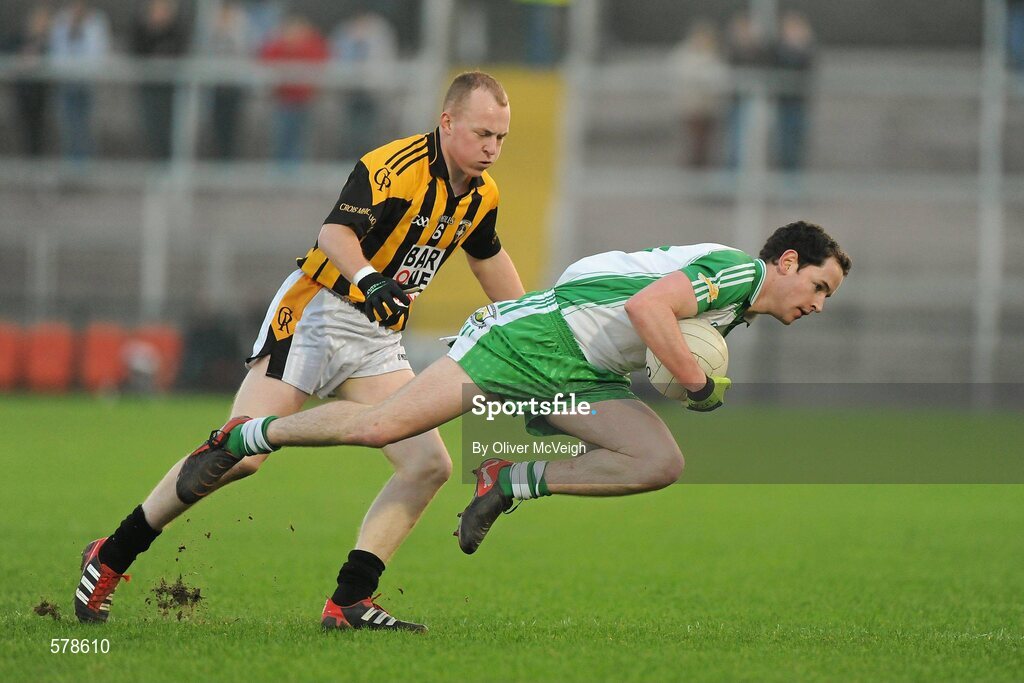 27 November 2011; Conal McGovern, Burren St Mary's, in action against Danny O'Callaghan, Crossmaglen Rangers. AIB Ulster GAA Football Senior Club Championship Final, Crossmaglen Rangers, Armagh v Burren St Mary's, Down, Morgan Athletic Grounds, Armagh. Picture credit: Oliver McVeigh / SPORTSFILE