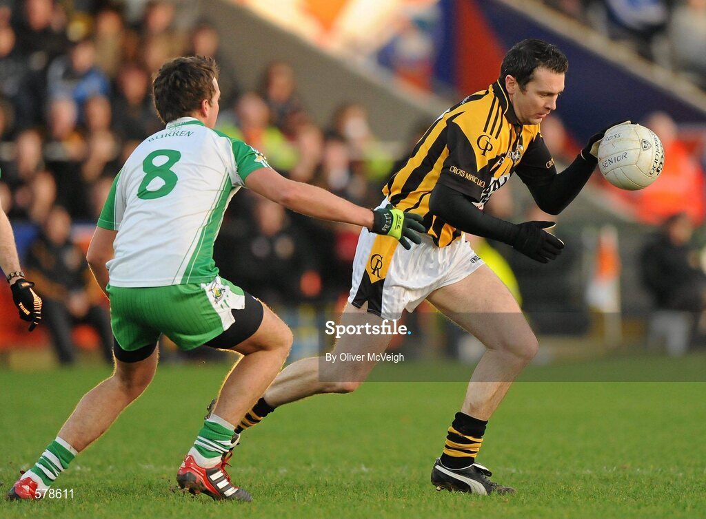 27 November 2011; Oisin McConville, Crossmaglen Rangers, in action against Alan Higgins, Burren St Mary's. AIB Ulster GAA Football Senior Club Championship Final, Crossmaglen Rangers, Armagh v Burren St Mary's, Down, Morgan Athletic Grounds, Armagh. Picture credit: Oliver McVeigh / SPORTSFILE