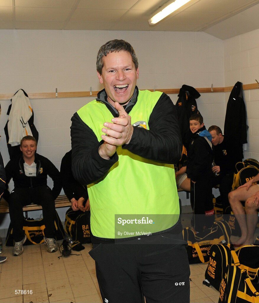 27 November 2011; Crossmaglen Rangers joint manager Gareth O'Neill celebrates in the dressing rooms after the game. AIB Ulster GAA Football Senior Club Championship Final, Crossmaglen Rangers, Armagh v Burren St Mary's, Down, Morgan Athletic Grounds, Armagh. Picture credit: Oliver McVeigh / SPORTSFILE