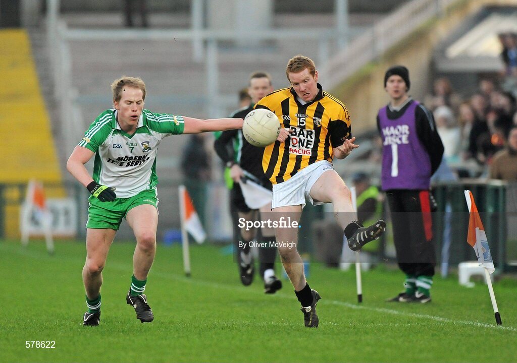 27 November 2011; Michael McNamee, Crossmaglen Rangers, in action against David McEntee, Burren St Mary's. AIB Ulster GAA Football Senior Club Championship Final, Crossmaglen Rangers, Armagh v Burren St Mary's, Down, Morgan Athletic Grounds, Armagh. Picture credit: Oliver McVeigh / SPORTSFILE
