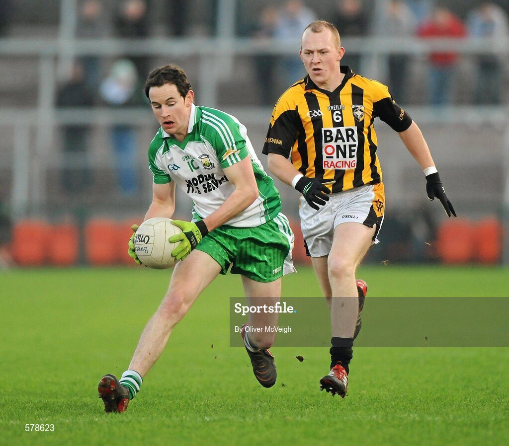 27 November 2011; Conal McGovern, Burren St Mary's, in action against Danny O'Callaghan, Crossmaglen Rangers. AIB Ulster GAA Football Senior Club Championship Final, Crossmaglen Rangers, Armagh v Burren St Mary's, Down, Morgan Athletic Grounds, Armagh. Picture credit: Oliver McVeigh / SPORTSFILE