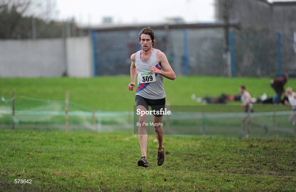 27 November 2011; Joseph Sweeney, Dundrum South Dublin AC, on his way to winning the senior men's race during the Woodie’s DIY Inter County Cross Country Championships. Sligo Racecourse, Sligo. Picture credit: Pat Murphy / SPORTSFILE