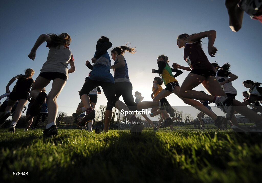 27 November 2011; A general view of the early stages of the Girl's U14 race at the Woodie’s DIY Inter County Cross Country Championships. Sligo Racecourse, Sligo. Picture credit: Pat Murphy / SPORTSFILE