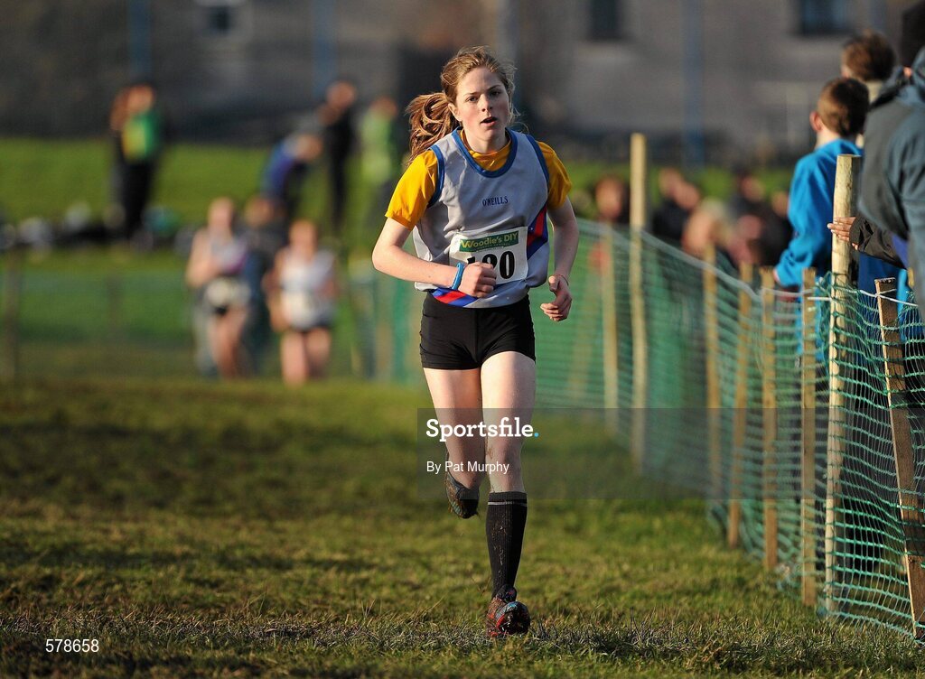 27 November 2011; Siofra Cleirigh Buttner, Dundrum South Dublin AC,comes up to the finish line to win the Junior women's race at the Woodie’s DIY Inter County Cross Country Championships. Sligo Racecourse, Sligo. Picture credit: Pat Murphy / SPORTSFILE