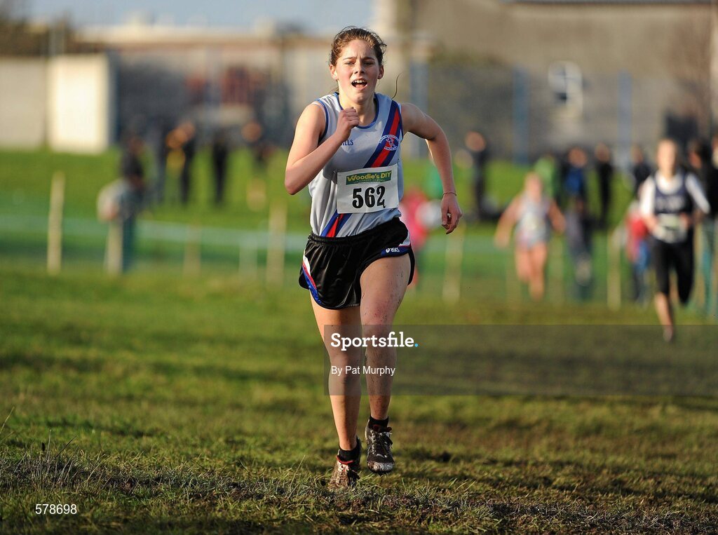27 November 2011; Sorcha Humphries, Dundrum South Dublin AC, on her way to finishing in second place in the Girl's U18 race at the Woodie’s DIY Inter County Cross Country Championships. Sligo Racecourse, Sligo. Picture credit: Pat Murphy / SPORTSFILE