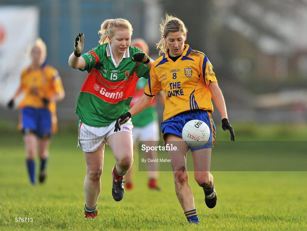 27 November 2011; Alma O'Donnell, Na Fianna, in action against Aoife Brennan, Carnacon. Tesco All-Ireland Senior Ladies Football Club Championship Final, Carnacon v Na Fianna, Ballymahon, Co. Longford. Picture credit: David Maher / SPORTSFILE