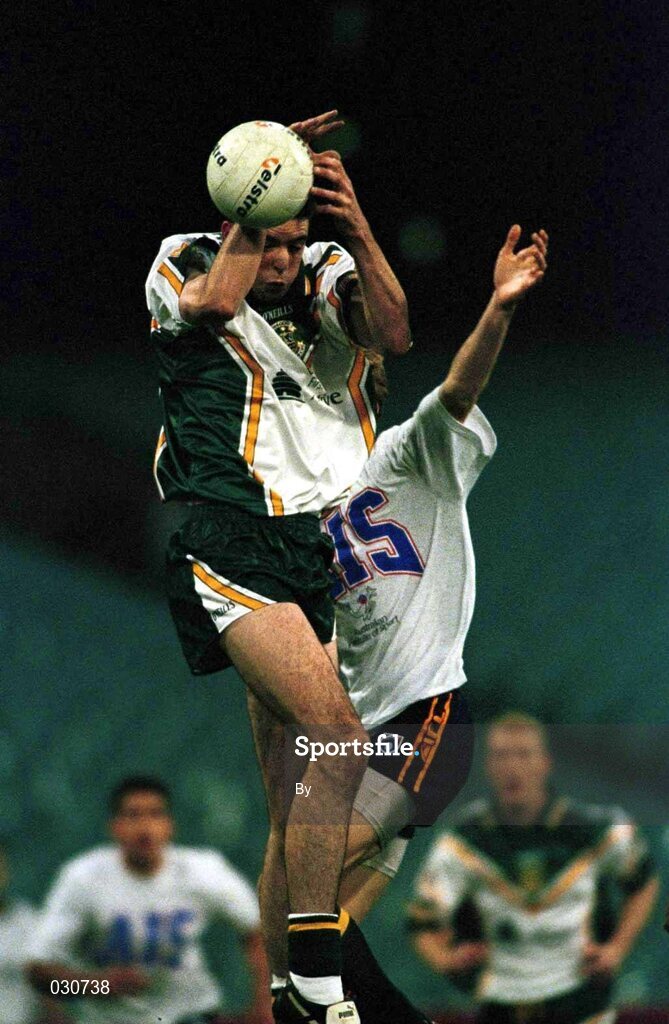 5 October 1999;  Dermot Earley fails to hold the ball under pressure during a "warm up" game, against an Australian Institute of Sport selection, at the Melbourne Cricket Ground , Melbourne, Australia, prior to the first test on Friday. Picture credit; Ray McManus/SPORTSFILE