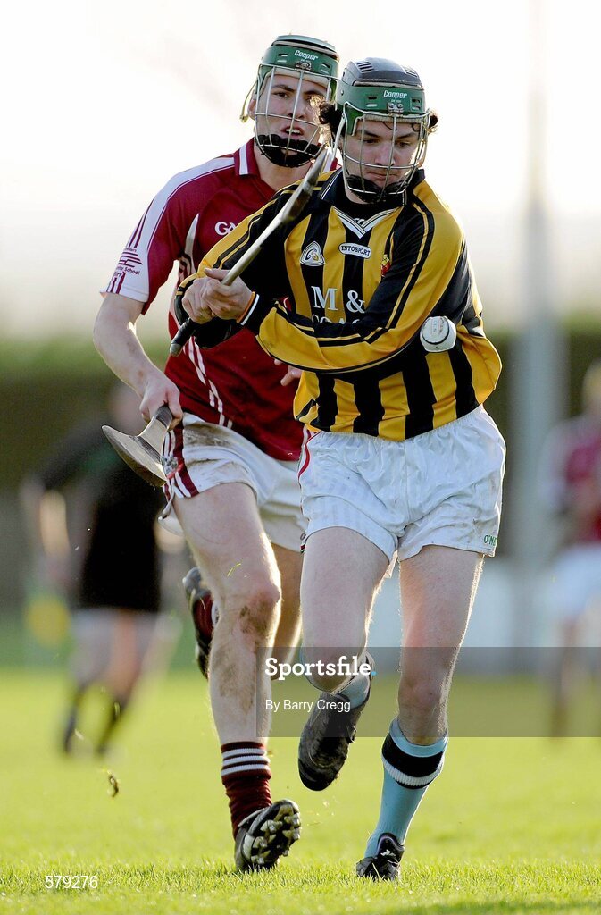1 December 2011; Luke Maher, Castlecomer CS, in action against Eoin Hayes, St. Brendan’s Birr. Leinster Colleges Senior Hurling “A” League Semi Final, St. Brendan’s Birr, Offaly, v Castlecomer CS, Kilkenny, Park Ratheniska GAA Grounds, Ratheniska, Co. Laois. Picture credit: Barry Cregg / SPORTSFILE