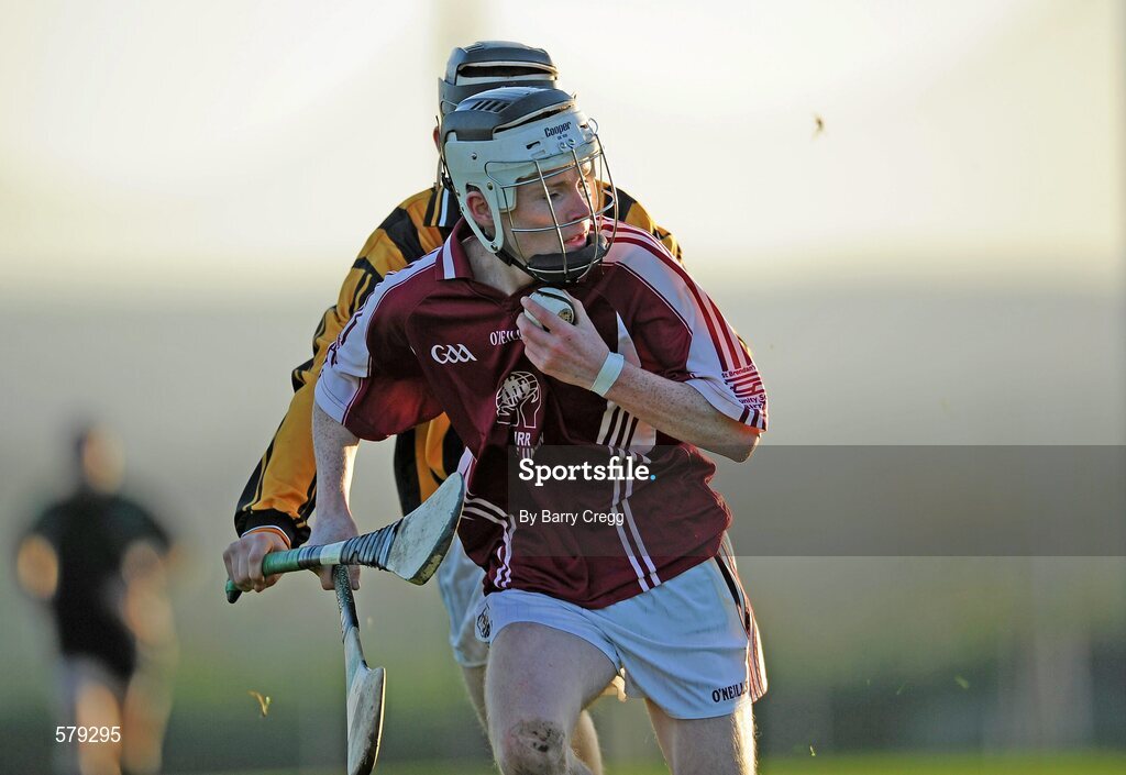 1 December 2011; Darragh Cleary, St. Brendan’s Birr, in action against Padraic Delaney, Castlecomer CS. Leinster Colleges Senior Hurling “A” League Semi Final, St. Brendan’s Birr, Offaly, v Castlecomer CS, Kilkenny, Park Ratheniska GAA Grounds, Ratheniska, Co. Laois. Picture credit: Barry Cregg / SPORTSFILE