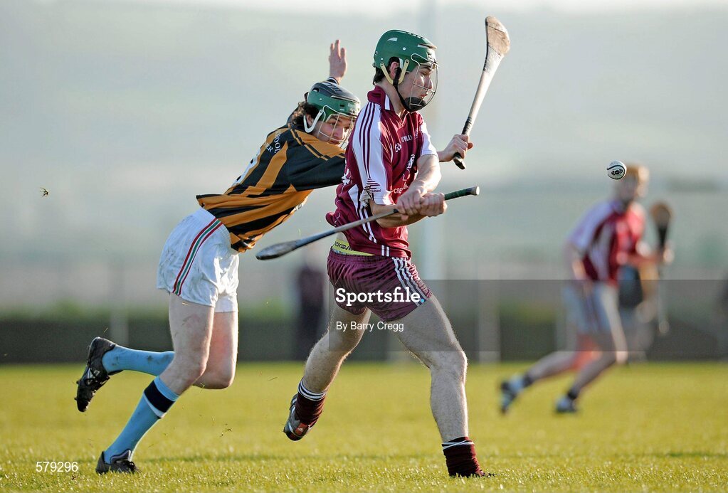1 December 2011; Seamus O'Connor, St. Brendan’s Birr, in action against Luke Maher, Castlecomer CS. Leinster Colleges Senior Hurling “A” League Semi Final, St. Brendan’s Birr, Offaly, v Castlecomer CS, Kilkenny, Park Ratheniska GAA Grounds, Ratheniska, Co. Laois. Picture credit: Barry Cregg / SPORTSFILE
